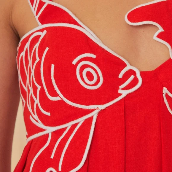 Farm Rio Red Fish Top Maxi Dress - Picture 1 of 9